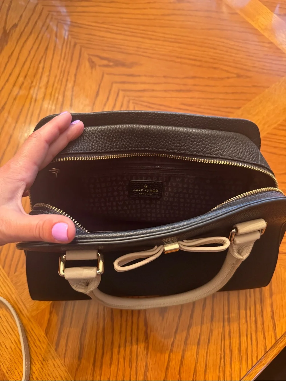 kate spade Black and Cream Bow-Accent Satchel